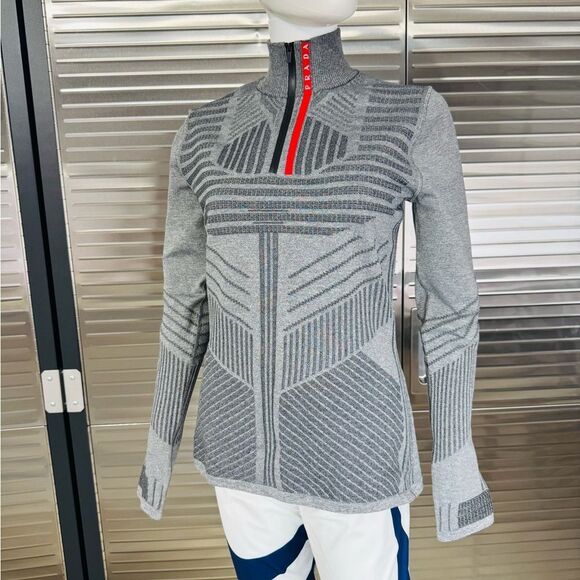 Prada Tech Rec Re-Nylon Pique Sporty NWT Gray Red Knit LS Top XL - Picture 1 of 15